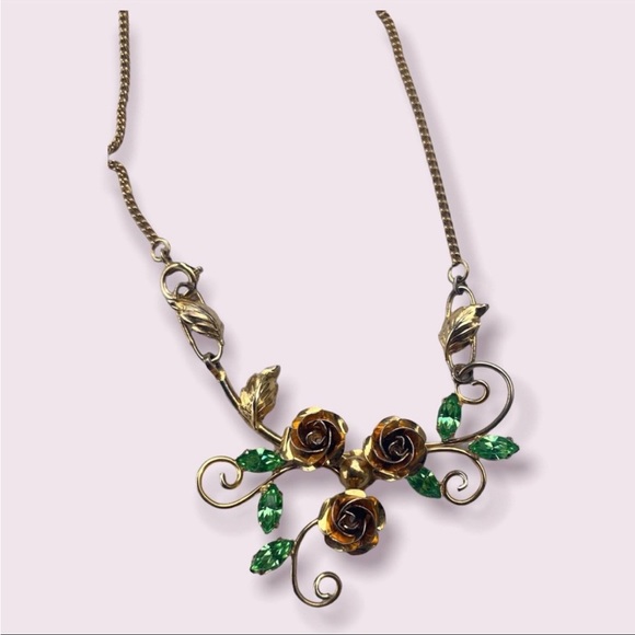 Bond Boyd Crystal Necklace Sterling Silver Vintage Green Floral - Picture 6 of 7